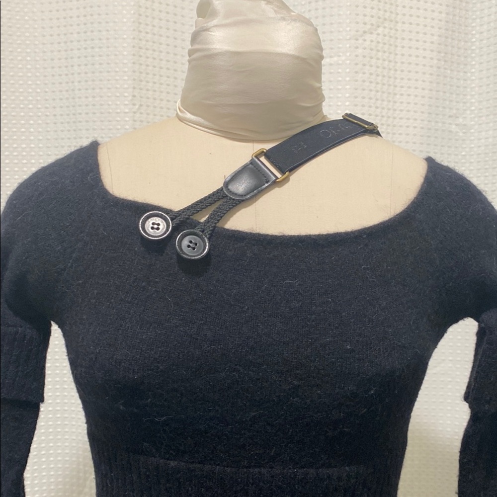 Liu Jo Black Crew Neck Sweater with Button Suspender Detail, Size XS